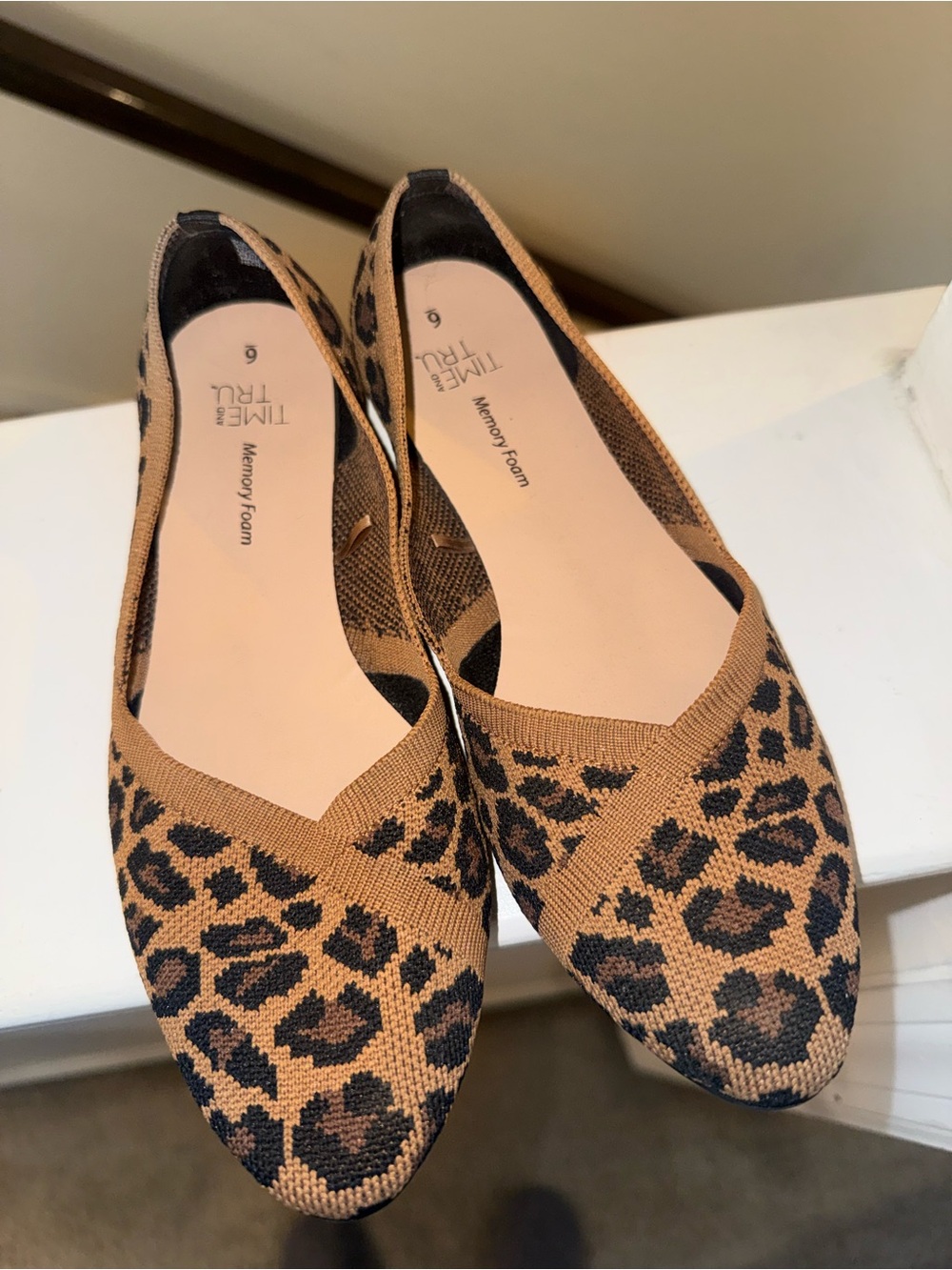 Time and Tru Leopard Print Knit Pointed Toe Flats - Tan and Black